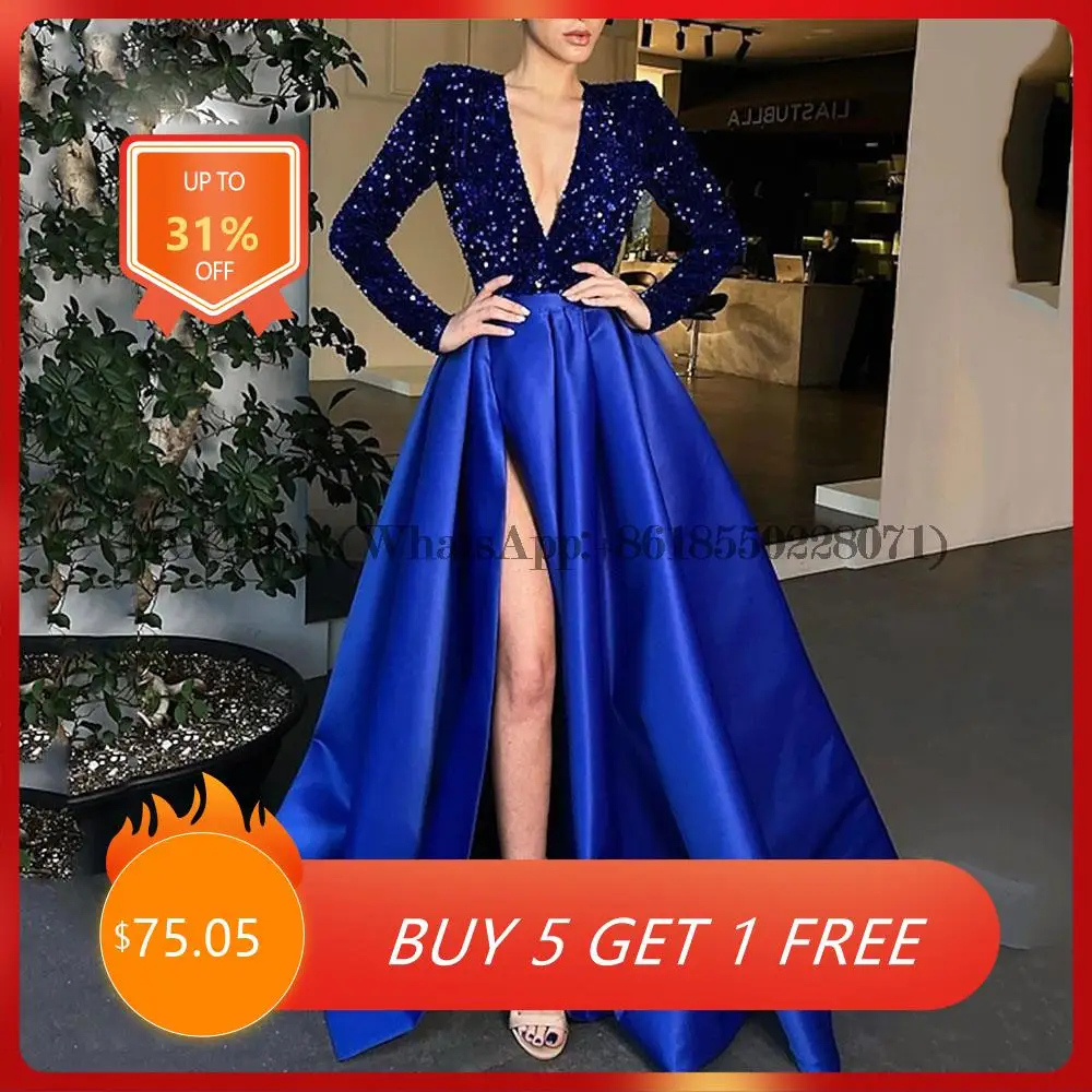 

Блестящее вечернее платье А-силуэта, праздничное платье, официальное вечернее платье в пол с V-образным вырезом и длинным рукавом, атласное ...