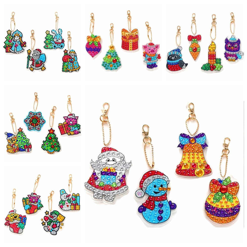 

DIY Брелки с алмазной живописью, рождественские Мультяшные животные, искусство, ремесла, брелок, женская сумка, подвеска