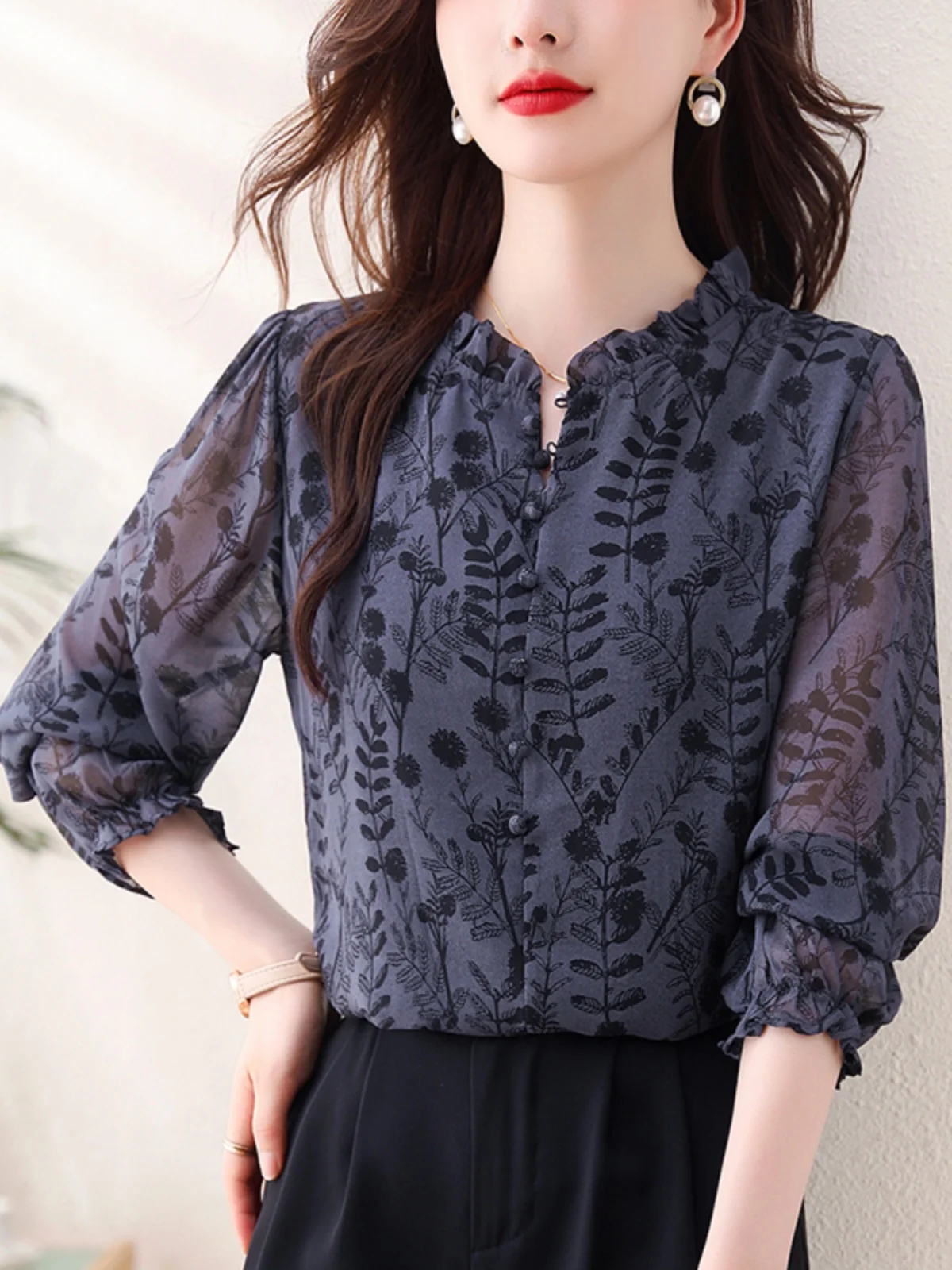 Hangzhou High end Famous Silk Shirts Women Long sleeve Shirt 2024 Autumn New Western Sle Floral Top