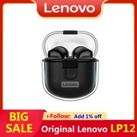 lenovo lp12 earphone mini earbuds tws wireless bluetooth 5 0 dual stereo noise reduction bass headphones touch control headset