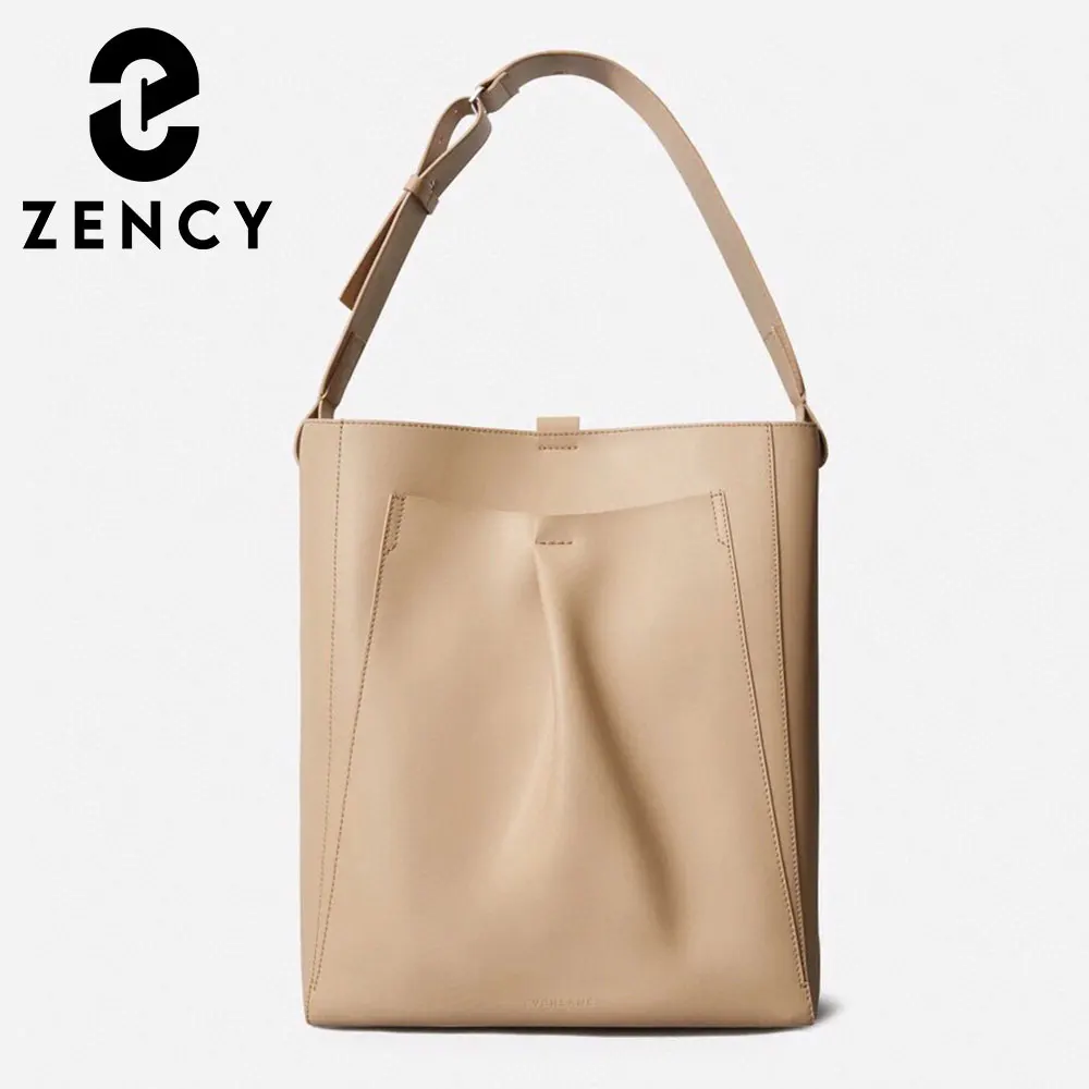 Zency New Winter Genuine Leather Women Simple Vintage Handbag Designer Bucket Large Shoulder Bag Shopper Top-handle Girl Casual