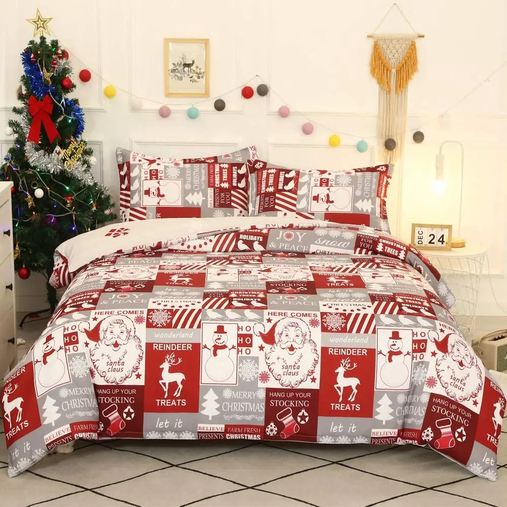 

Merry Christmas Duvet Cover Set Snowflake Kids Bedding Sets Santa Claus Xmas Bed Linen Set Microfiber Comforter Cover Set Queen