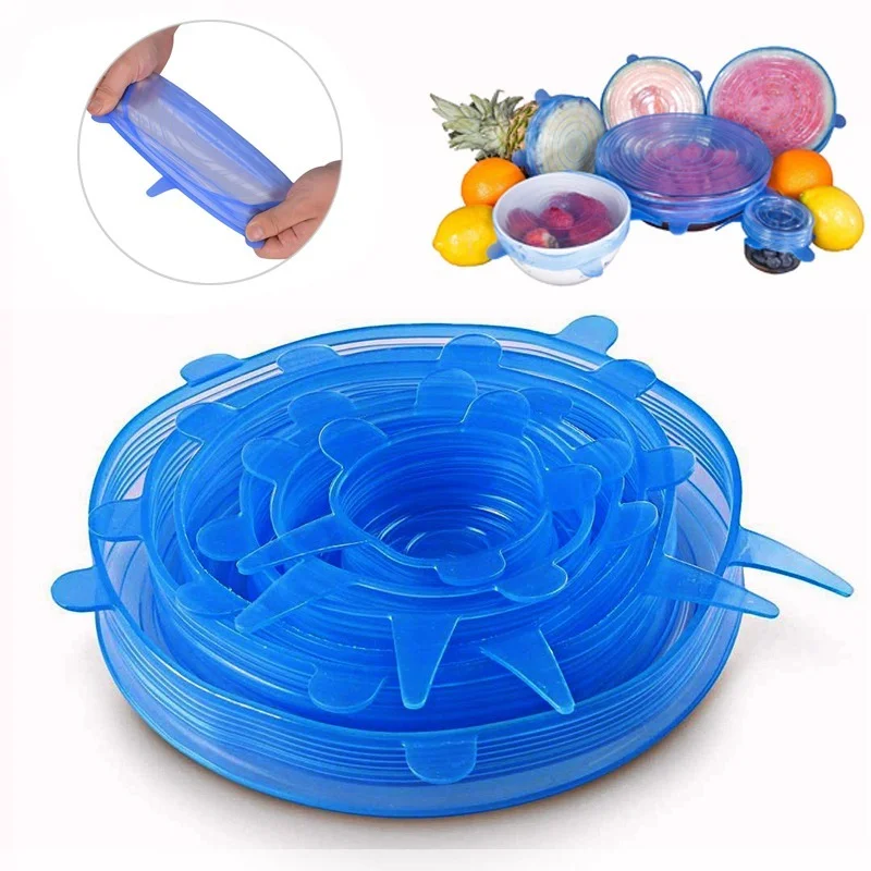 

6pcs Reusable Silicon Stretch Lids Universal Pot Cover Wrap Bowl Pot Lid Silicone Cover Pan Kitchen Accessories Bowl Cover Food