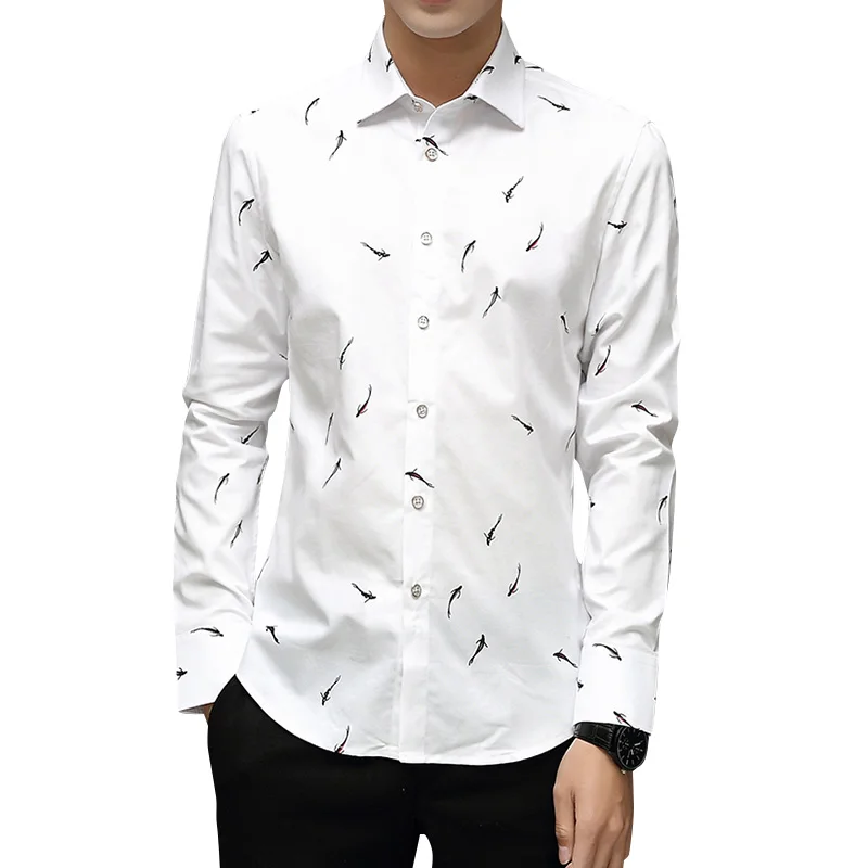 

Men Shirt Long Sleeve Turn-down Collar Fish Print Party Shirt Big Size 5XL Men Clothes 2023