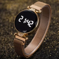 2022 luxury womens watches rose gold stainless steel ladies wristwatch led digital watch for women electronic clock reloj m