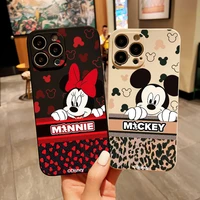leopard print mickey minnie mouse for iphone 11 12 13 pro mini x xr xs max 6 6s 7 8 plus phone case soft silicone cover funda