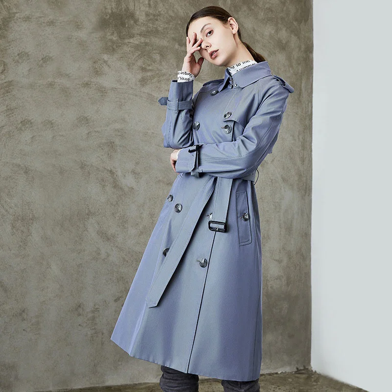 

Женский Тренч с поясом, длинный Тренч с отложным воротником, уличная одежда, осень 2021