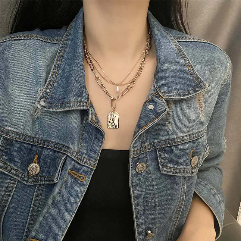 

Titanium Steel European American High-End Vintage Light Luxury Multi-Layer Layered Sweater Chain Portrait Necklace Women Jewelry