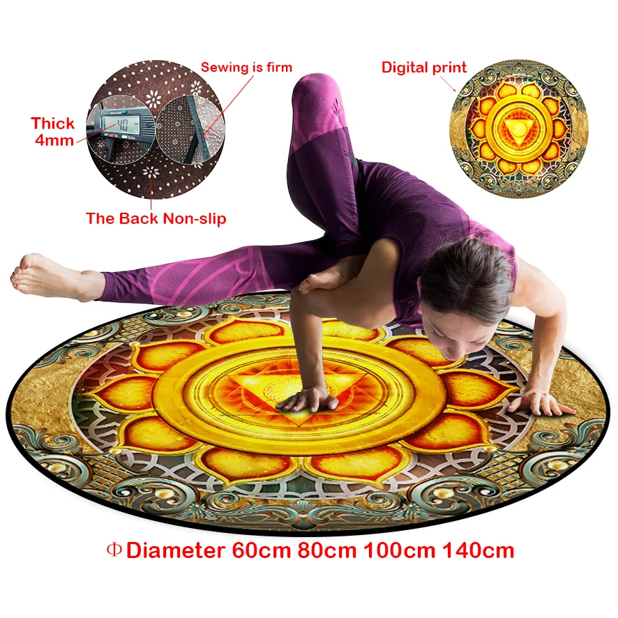 

Yoga Mat Non Slip Sport Fitness Gymnastics Carpet Round Pilates Exercise Pads Large Size Grounding Meditation Chakra Rugs 140CM