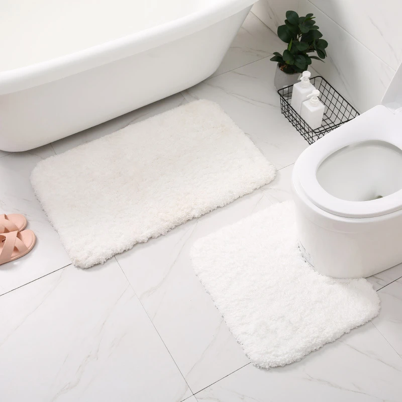 

White Bathroom Bath Mat Set Anti-skid Toilet Rugs U-Shape Rectangle Floor Carpets For Bathtub Side Entrance Doormat Shower Room