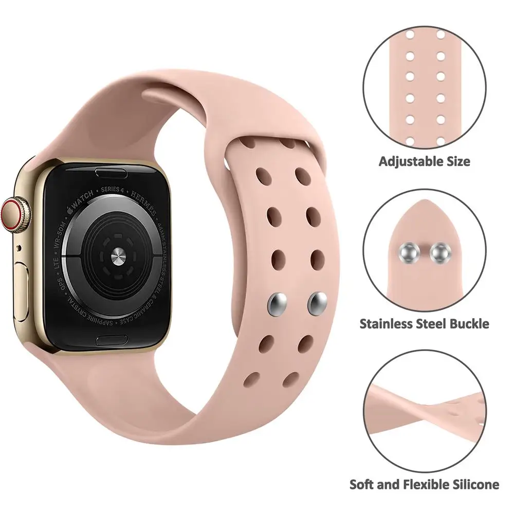 Ремешок силиконовый для Apple Watch Band 44 мм 40 45 41 42 38 браслет с двойной пряжкой IWatch Series 6