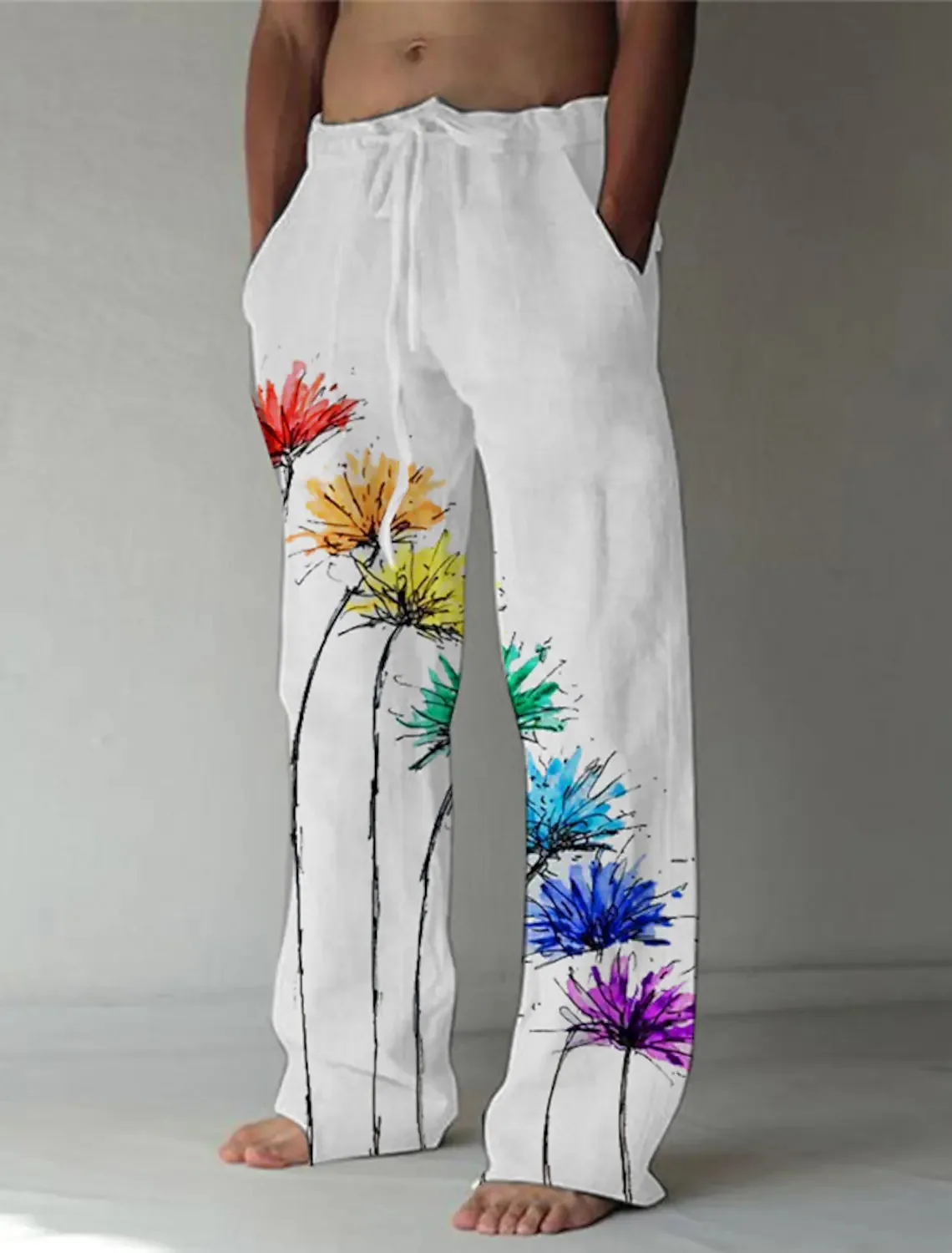 

2023 Summer New Men's Digital Printing Flower Pattern Men's Youth Abstract Versatile Casual Pants