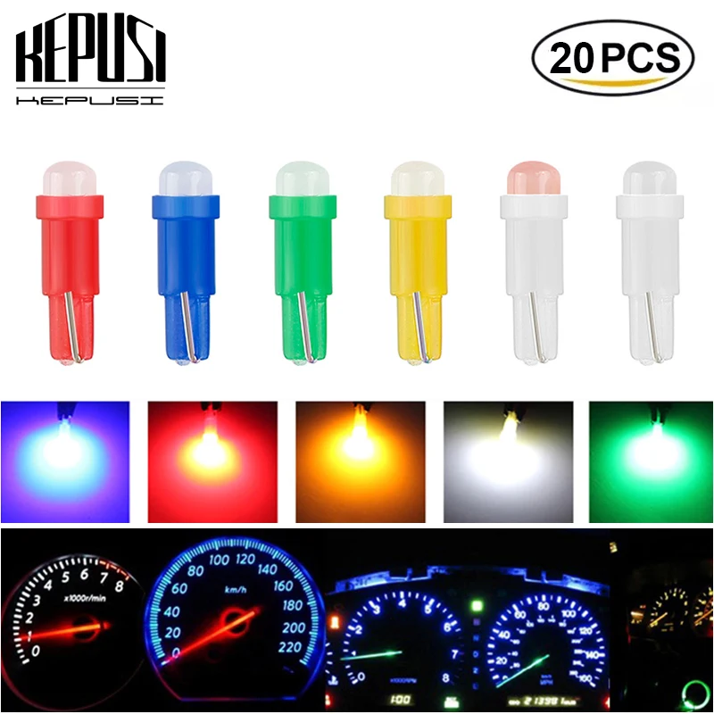 

20pcs/Lot W1.2w Socket T5 Led 12v Car Auto Side Wedge Dashboard Gauge Instrument Light Lamp Bulb Blue Red Green Yellow