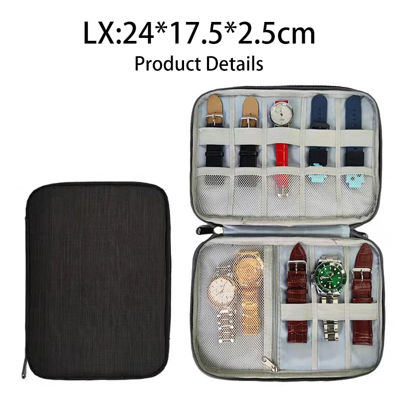 2021Multifunction Portable Watch Strap Organizer Watch Band Box Storage Bag Watchband Holder Watch Travel Case Pouch Black Gray