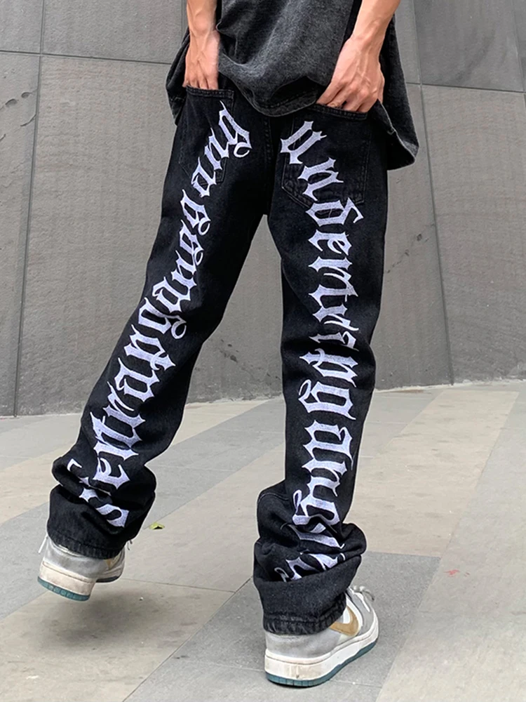 New Jeans Men's Brand Clothing Korean Hip-hop Hole Embroidery Oversized S-4XL Straight Black Trousers Fashion Men’s Streetwear