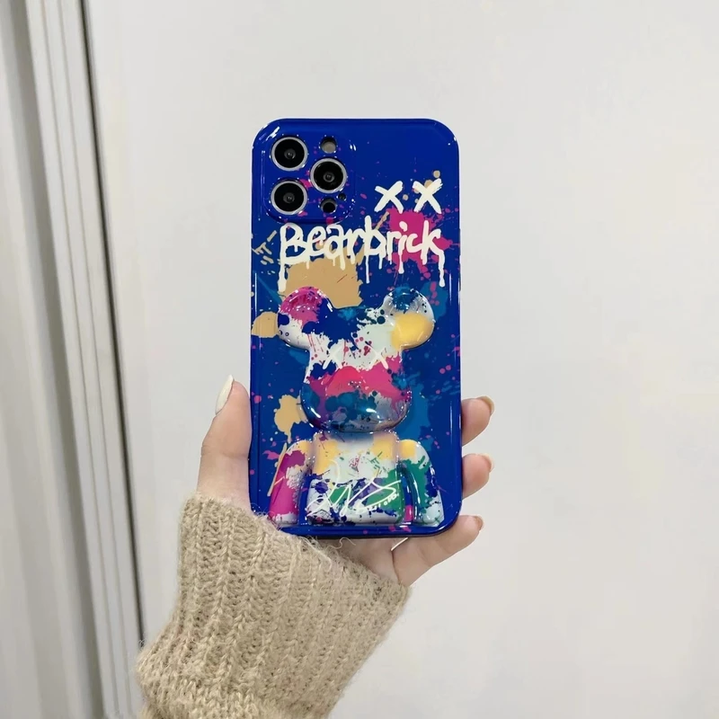 

Luxury Art Retro Graffiti Mechanical Bear Phone Case For iPhone 11 12 13 Pro Xs Max X Xr 7 8 Puls Case Blu-ray Laser Soft Cover