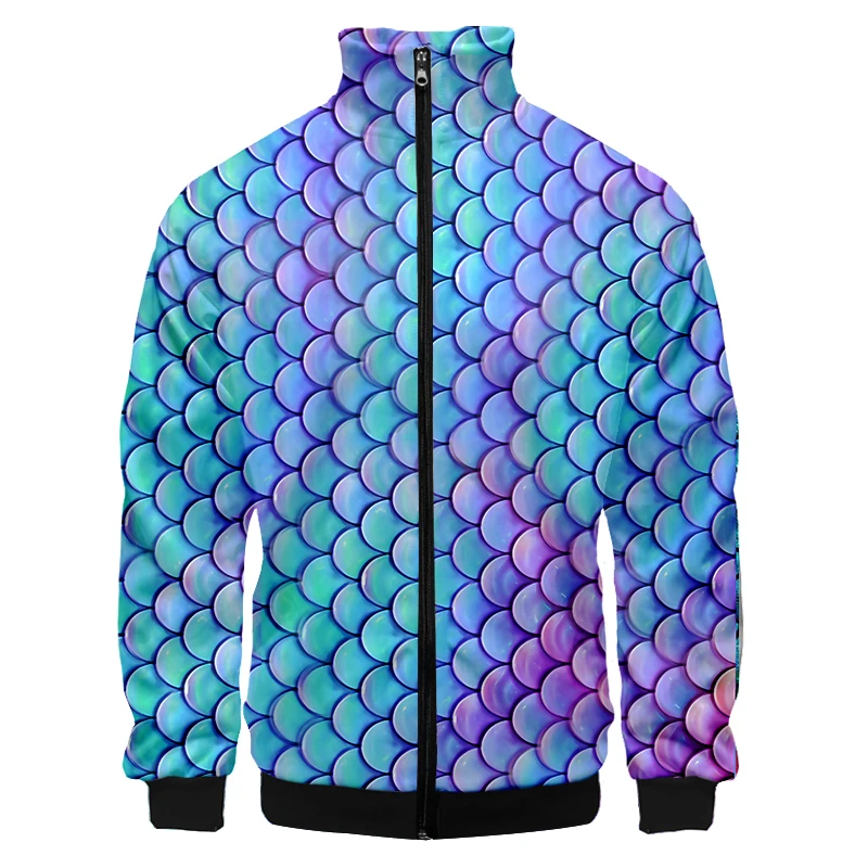 

Colorful Fish Scales Jacket Sweatshirt 3D Men Women Harajuku Hip Hop Hoodies Casual Bomber Collar Japanese Zipper Sweatshirt 4XL