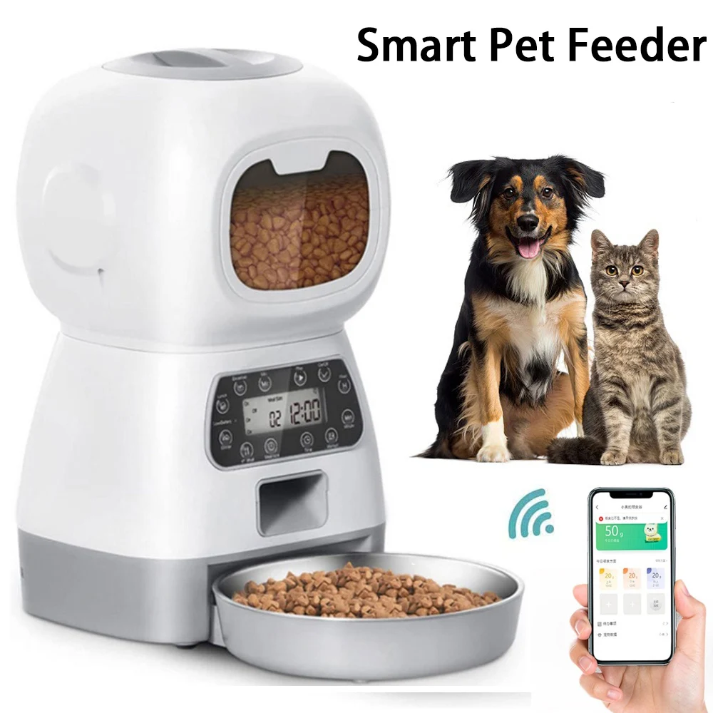 

Automatic Pet Feeders for Cats and Dogs Wi-Fi Enabled Smart Dog Feeders Dry Food Dispenser Timed Cat Feeder 10s Voice Recorder
