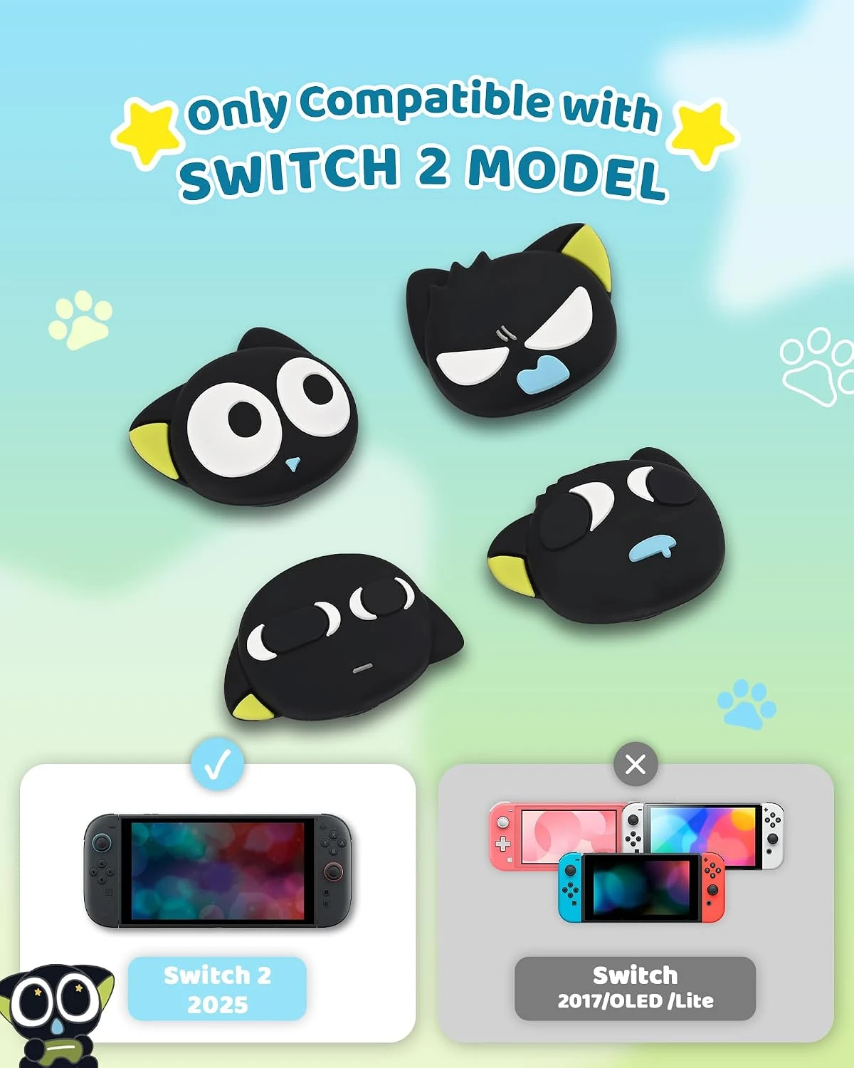 Фото GeekShare 4 шт. силиконовые накладки на стики для Switch 2, совместимые с Switch 2025, серия HEI Little Mood №2