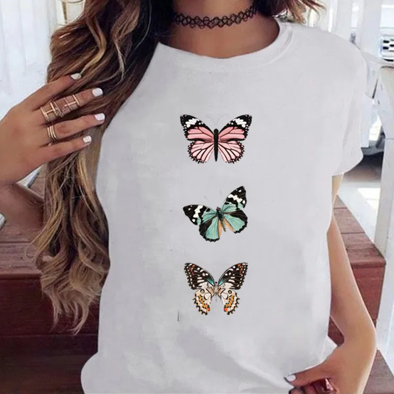 

Женская Черная футболка с мультяшным принтом бабочки 90-х, модная футболка с принтом, одежда, футболка, женская футболка, Топ для женщин YQ6521