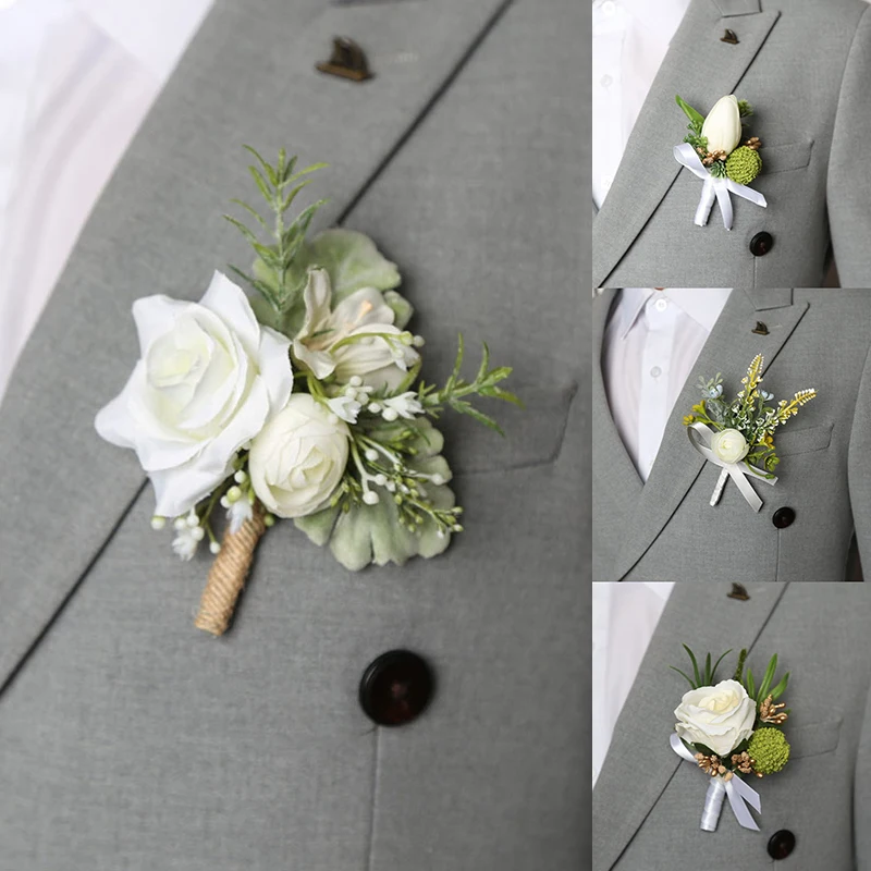 Бутоньерка Mariage Homme искусственная шелковая розовая тюльпан Гортензия брошь для