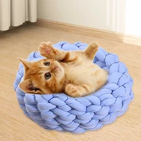 cute cat house solid color pet cushion kennel soft warm sleeping basket round kitten puppy nest comfortable touch pet products