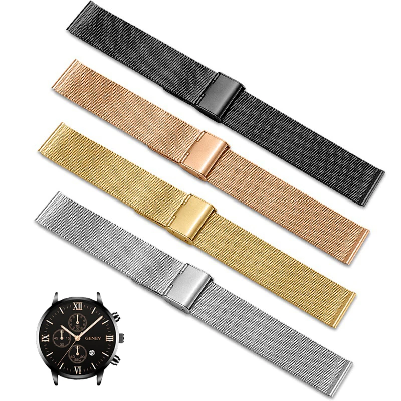 High Quality Universal Stainless Steel Metal Slim Watchband 8mm 10mm 12mm 14mm 16mm 18mm 20mm 22mm 24mm  Strap Milanese Bracelet