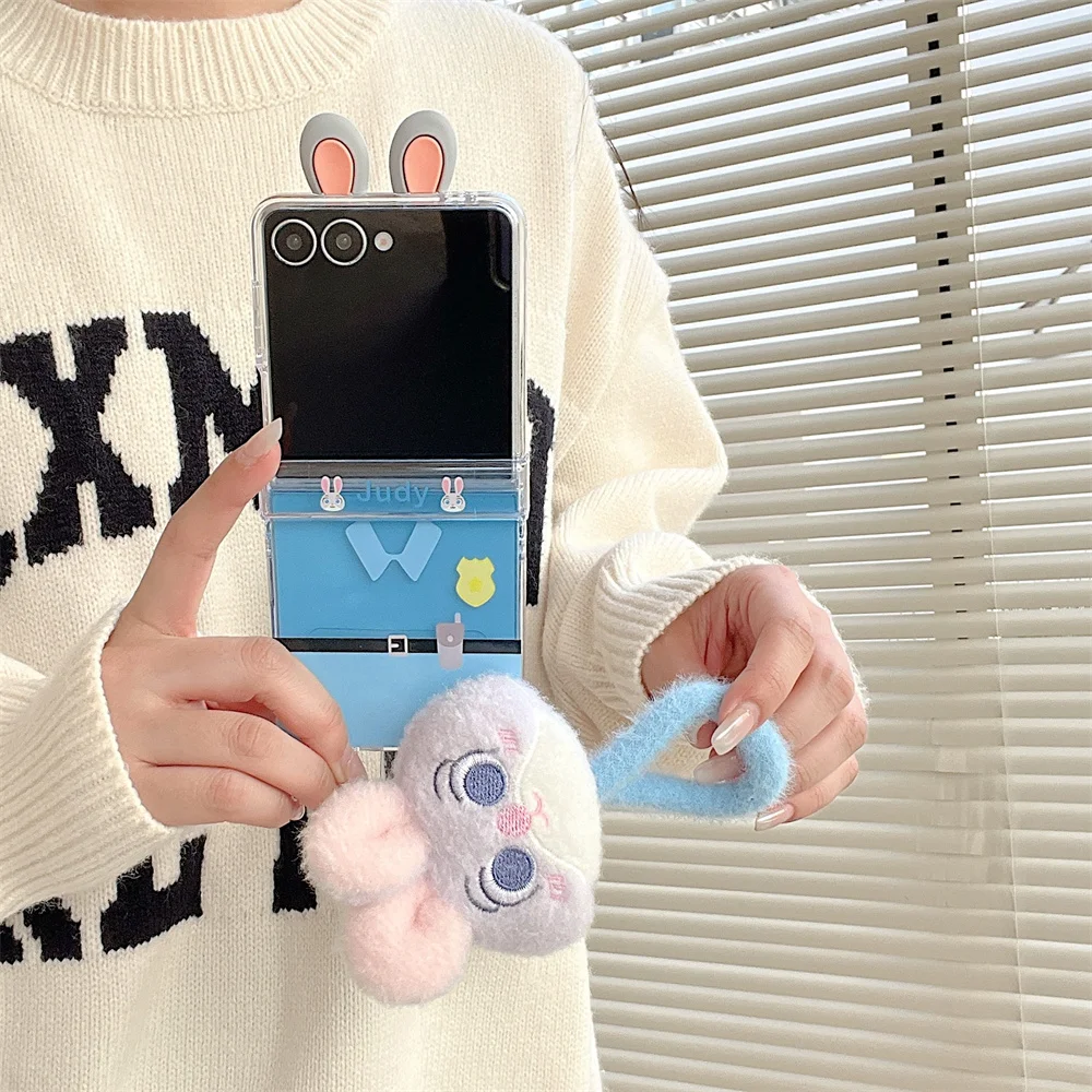 Фото Чехол для телефона Zootopia с забавным кроликом и лисой для Samsung Galaxy Z Flip6 5 7 zflip5 4 3 ZFlip7 7FE с плюшевой подвеской и защитой Ca №2