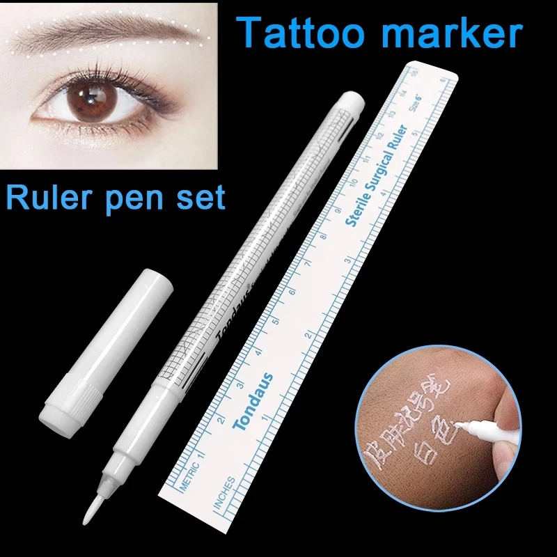 

Eyebrow Surgical Skin Marker Pen Microblading Tattoo Positioning Tool With Measuring Ruler for Permanent Makeup Accessories