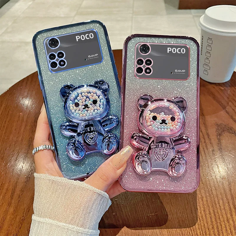 Чехол PokoM4 Pro для Xiaomi Poco M4 4G роскошный градиентный блестящий чехол с бусинами