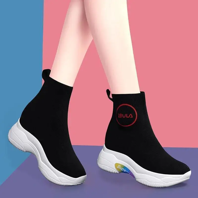 

Stretch high-top shoes women's sneakers thick bottom height new casual shoes non-slip Joker soft bottom socks shoes women