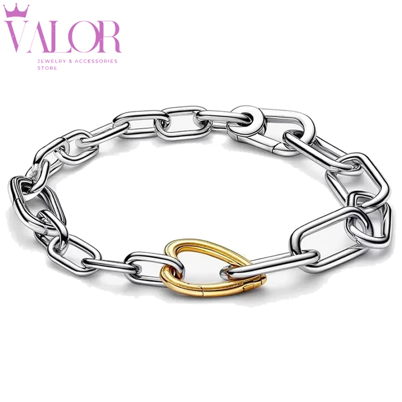 

2023 Summer New Comming S925 Sterling Silver Gold Heart Shape Female U-shaped Buckle Bracelet For Women DIY Jewelry Free Shippin