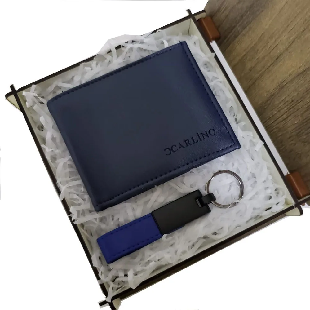 

Leather blue keychain and wallet Set