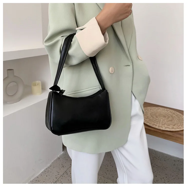 

Soft PU Leather Women Purple Underarm Bag Retro Solid Color Ladies Handbags Fashion Design Girls Small Shoulder Bags