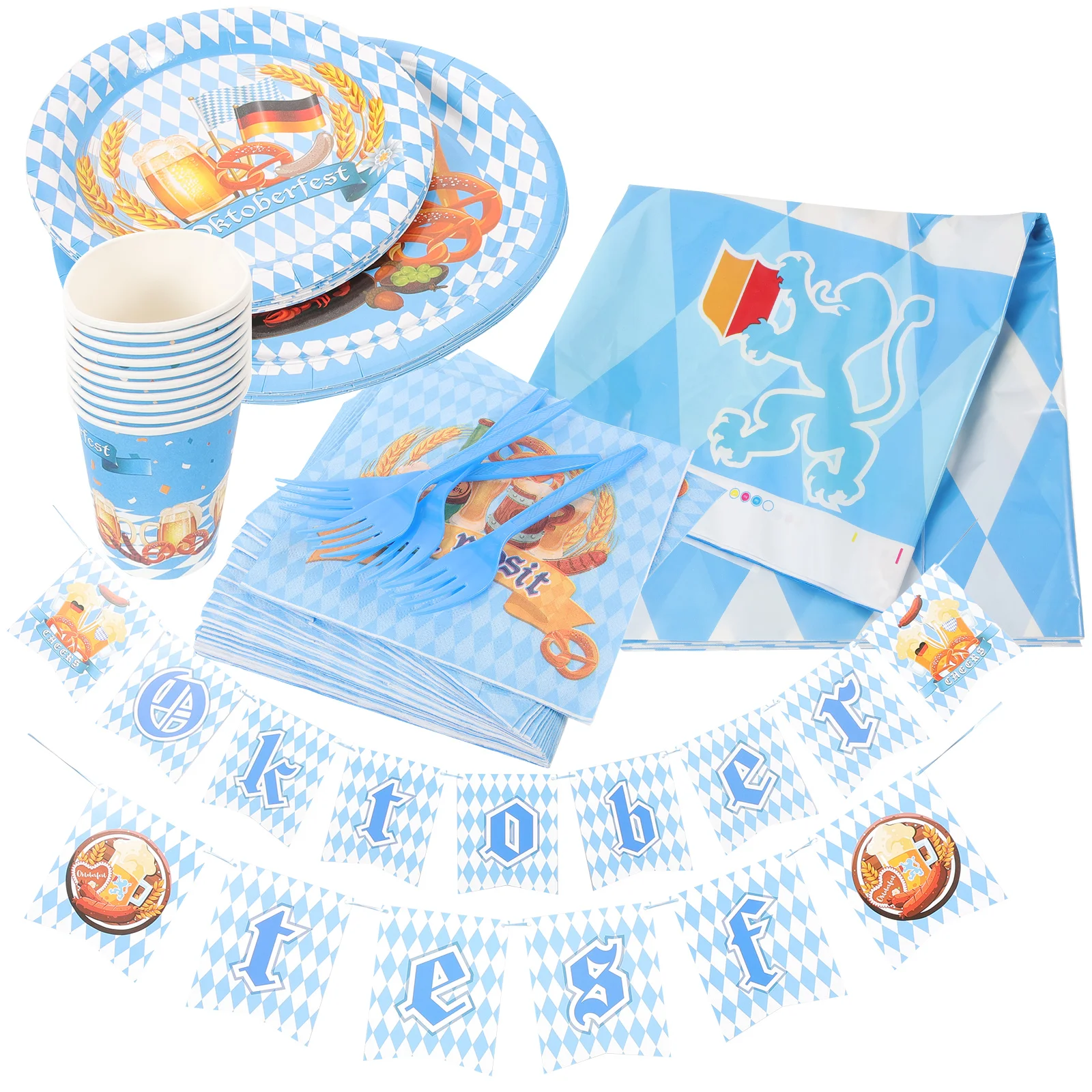 

Paper Tableware Oktoberfest Decorations Party Plate Plates Cup Cups Dinnerware Disposable Beer Pattern Cover Serving Utensils