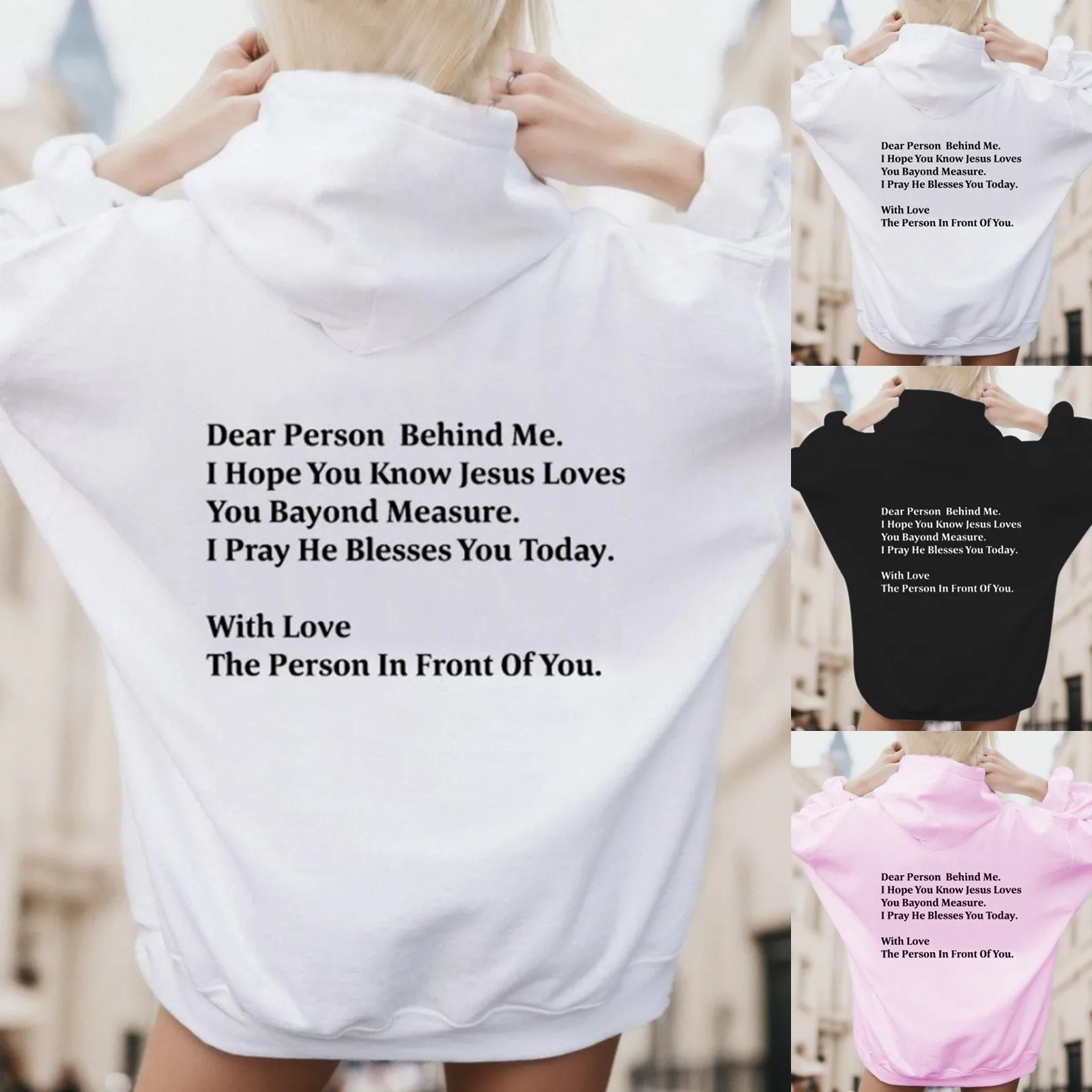 

Women Back Letter Print Drawstring Hoodies Long Sleeves Loose Pockets Casual Sweashirt Ladies Multiple Colors Plush Oversize Top