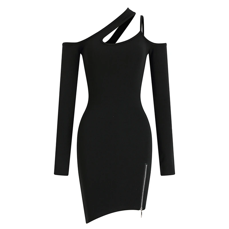 

Frocks For Women Summer Suspenders Black Dress Split Sexy Backless Halter Neck Long-sleeved Bag Hip Short Skirt Female Strapless