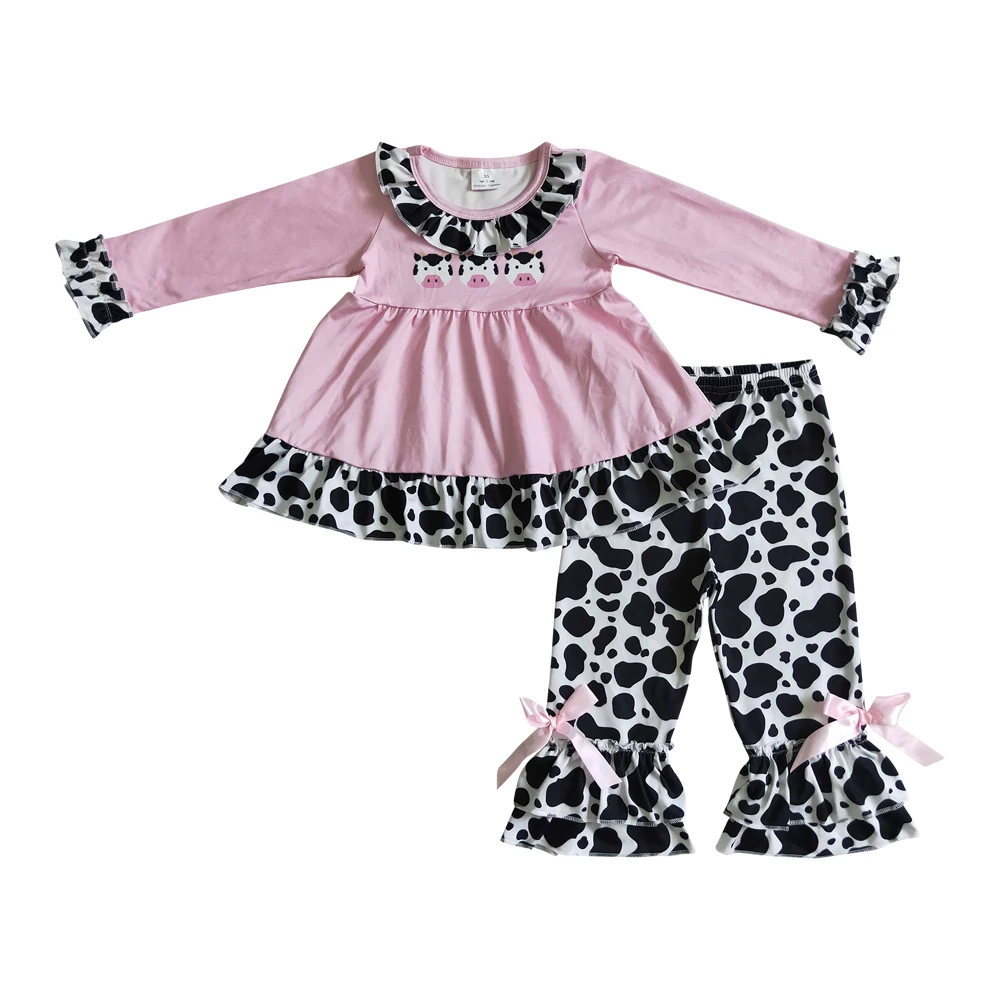 

RTS 2022 комплекты одежды для девочек, Топ с длинным рукавом и принтом коровы на ферме, штаны с коровьим узором, наряд, детская одежда, одежда для...