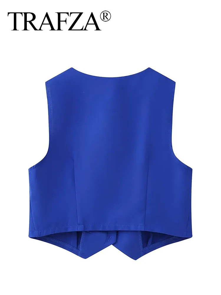 Женский однобортный Топ Без Рукавов TRAFZA свободный однотонный Тонкий с карманами