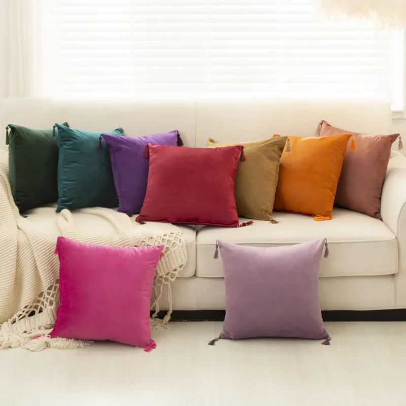 

Мягкая бархатная наволочка с кисточками, розовый, серый, бежевый, зеленый наволочка для подушки, украшение для спальни, дивана, наволочка 30 Х5, 0 см/45 х45 см, подушки