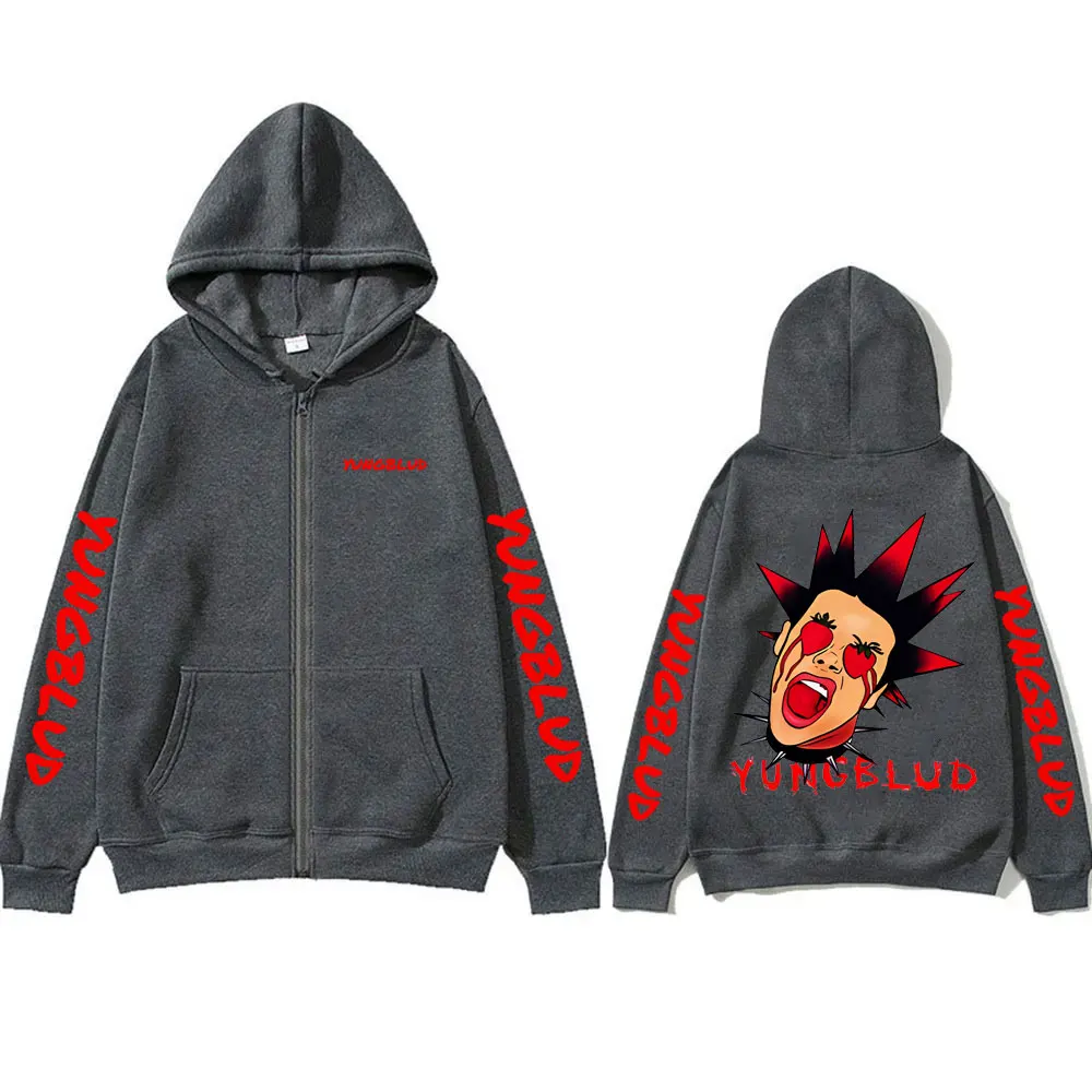 Singer Yungblud Face Graphic Zipper Hoodie Men Women Fleece Cotton Oversized Zip Up Jacket Men's Gothic Rock Sweatshirt
