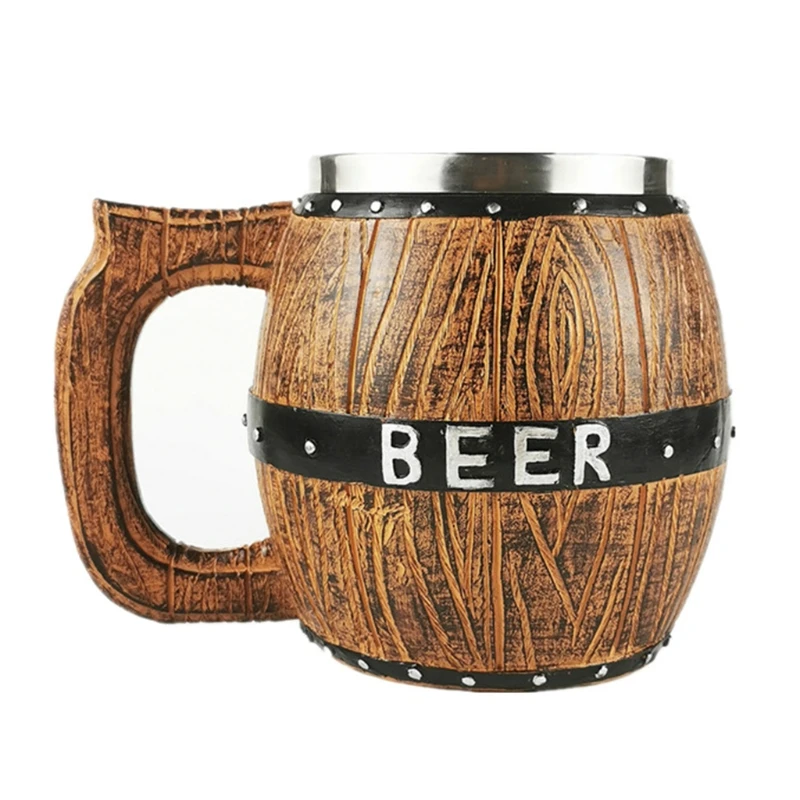 

550ML Wood Imitation Barrel Stainless Steel Beer Mugs Stainless Steel Beer Cups dropshipping