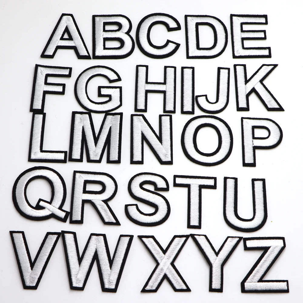 Белые черные вышитые буквы патчи с утюгом нашивки алфавитом аппликация для
