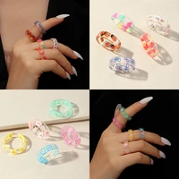 fashion fruit flowers animals resin rings set for women girls fine trendy transparent acrylic rings round finger rings jewelry