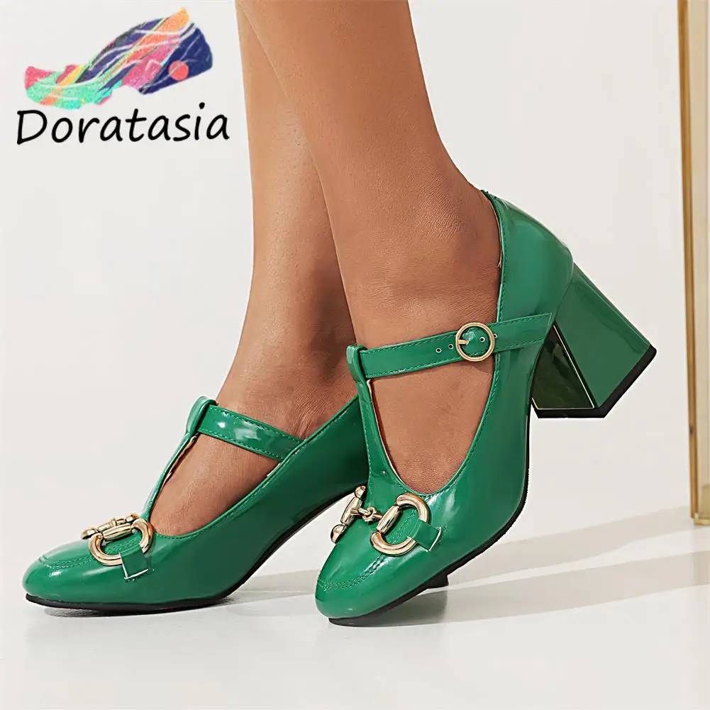 

DORATASIA Female 2022 New Arrivals Colorful High Heel Buckle Metal Shallow Platform Women Mary Janes Pumps Dress Designer Shoes