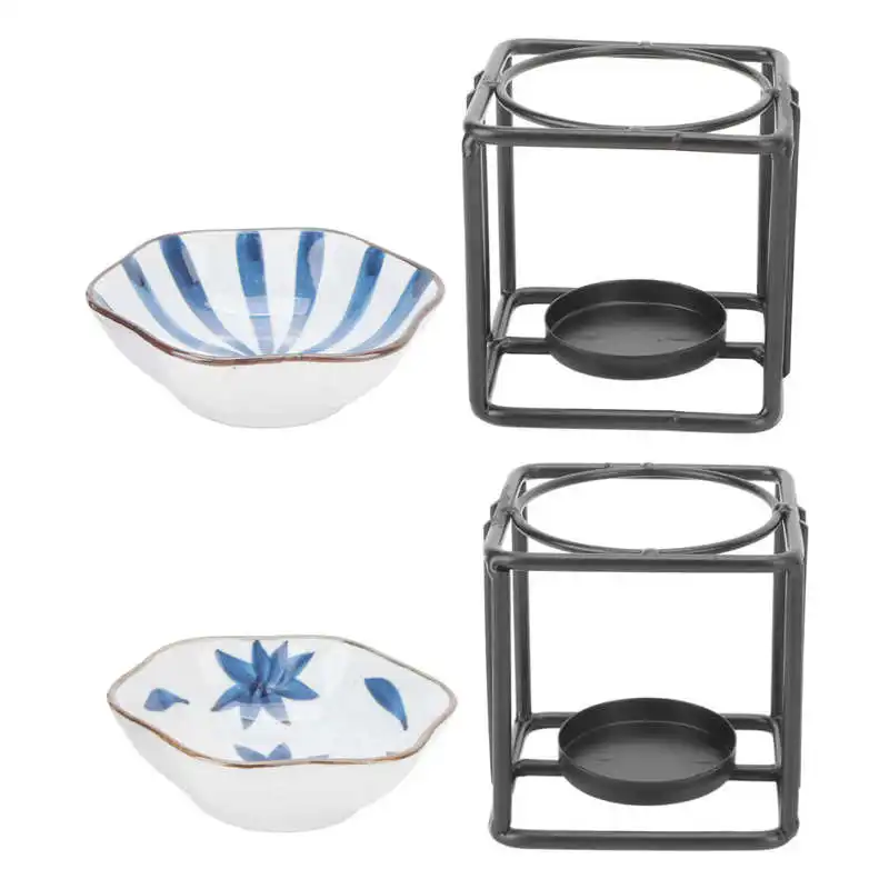 

Square Tealight Candle Holder Essential Oil Incense Aroma Diffuser Furnace with Ceramic Bowl
