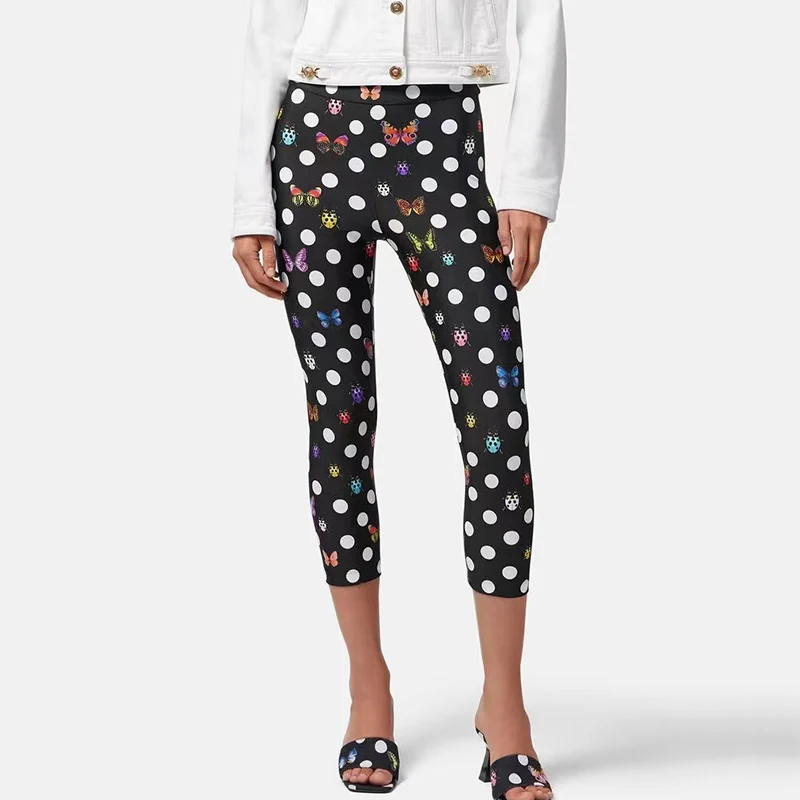 

Color bump polka dot butterfly print high waist straight eight pants 2023 new y2k slim bottoming pants fashion ladies pants