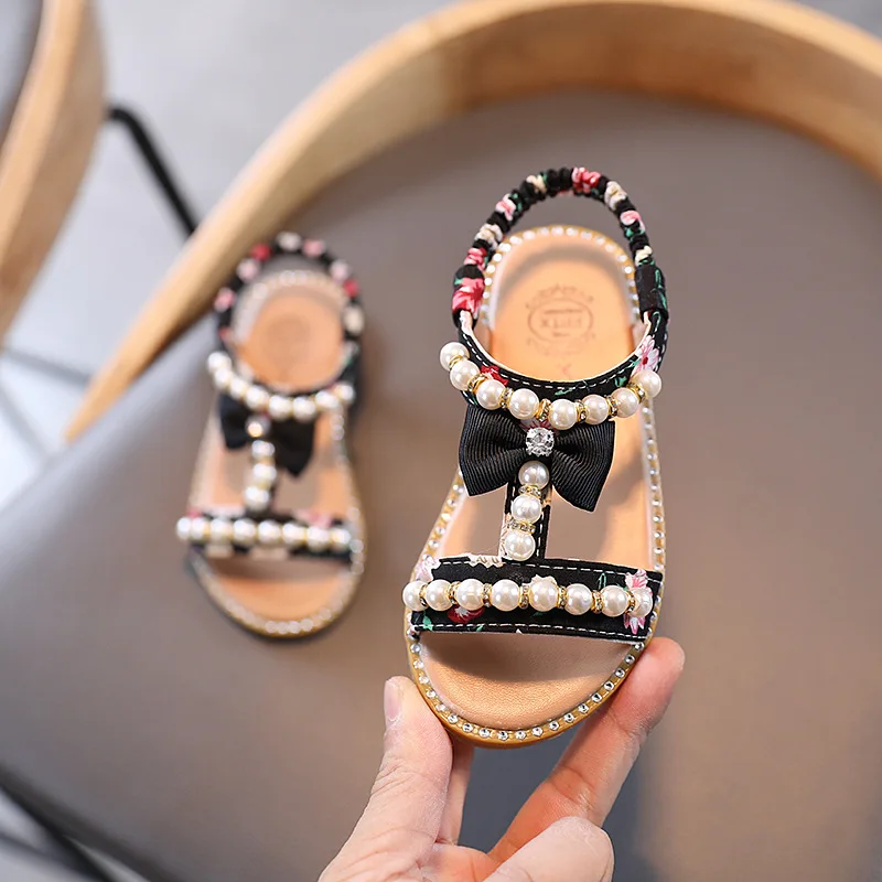 

Summer Girls Sandals New Children Sweet Bowknot Pearl Princess Sandals Toddler Infant Kids Baby Beach Shoes