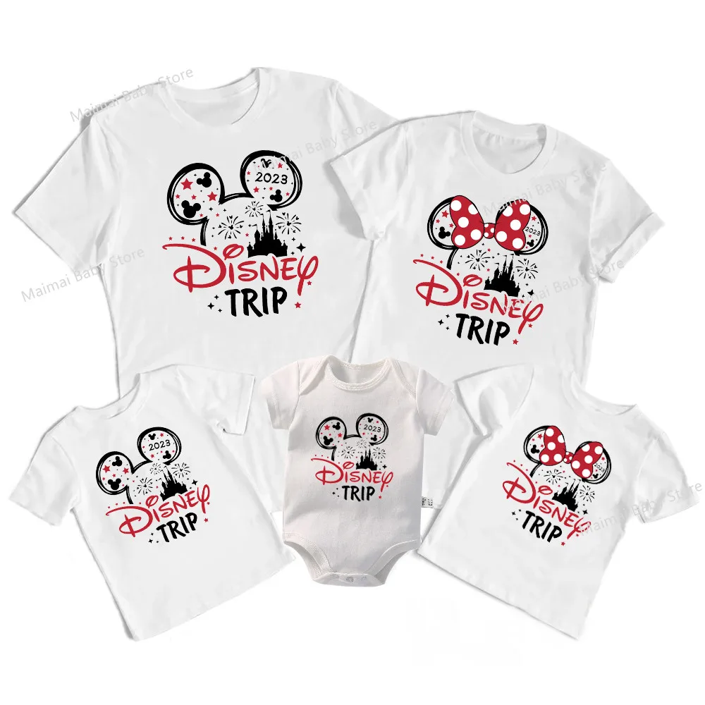 Disney Trip 2023 Mickey Minnie Mouse Family Matching Shirts Cotton Dad Mom Bro Sis Kids T Shirt Baby Rompers Matching Clothes