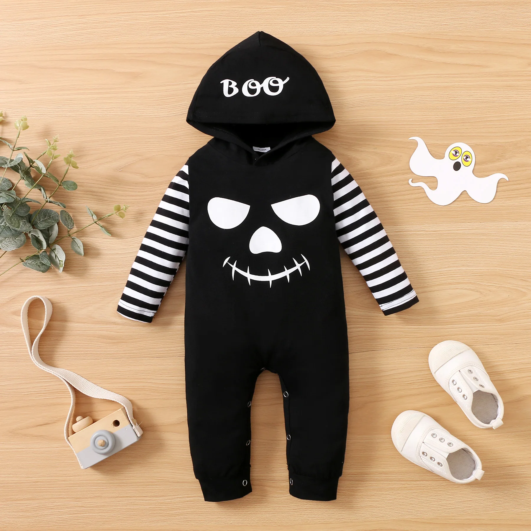 

Newborn Baby Halloween Costume Cartoon Print Hooded Long Sleeve One Piece Jumpsuit Baby Clothes